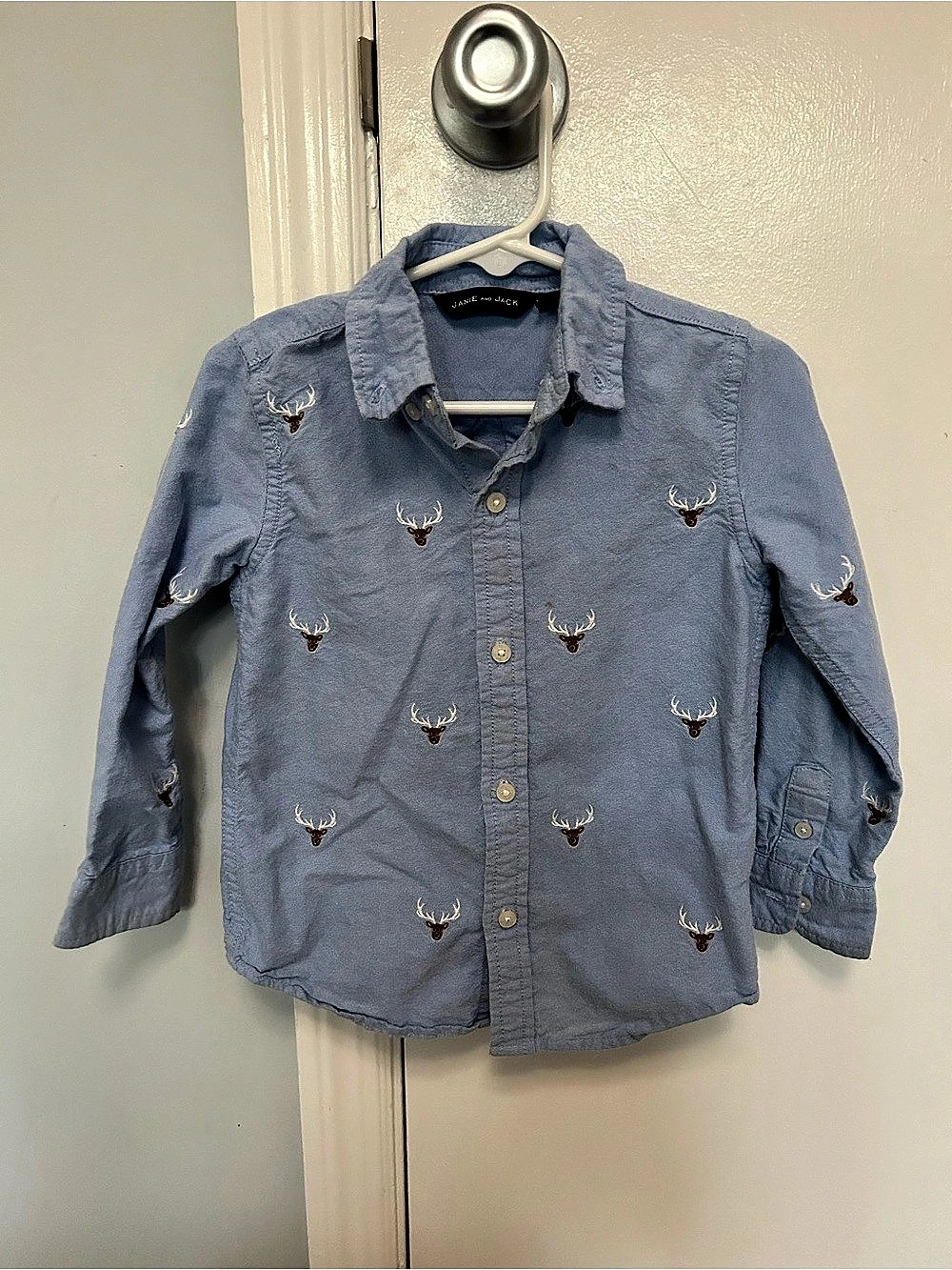 Janie and Jack Blue Deer Print Button Down